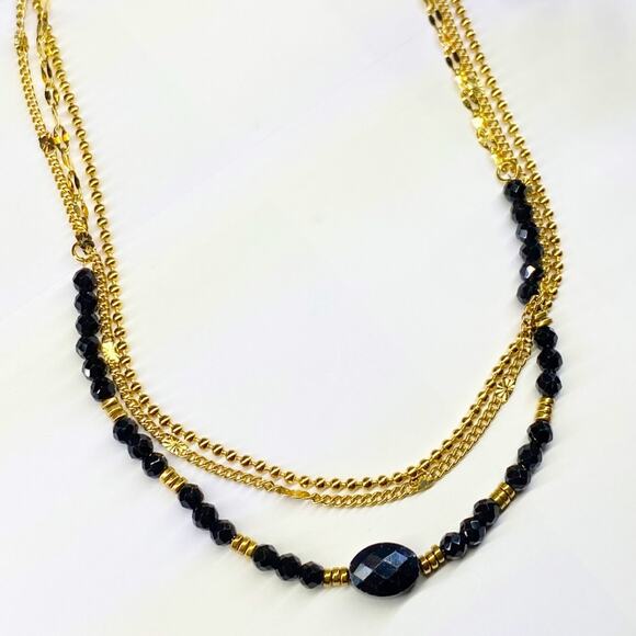 NEW Gold and Onyx 3 Strand Layering Necklace - Picture 7 of 8